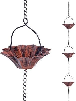 LightInthebox 10FT Lotus Rain Chain, Rain Chains for Gutters with 12 Cups, Adjustable Rain Catcher Chain with Bell for Eaves Drainage, Replacement for Downspout