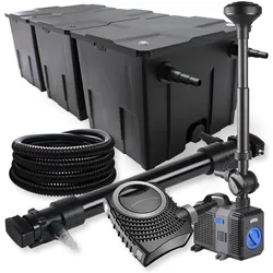 SunSun, Brunnen + Gartenteich, 3-Kammer Filter Set 90000l 72W UVC Teich Klärer NEO10000 80W Pumpe Schlauch Spri
