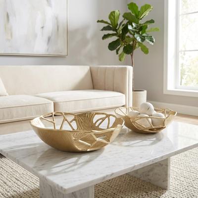 Sagebrook Home "Modern Openwork Metal Decorative Bowl - Set of 2, 15"", 12"", Gold - 15.0"""