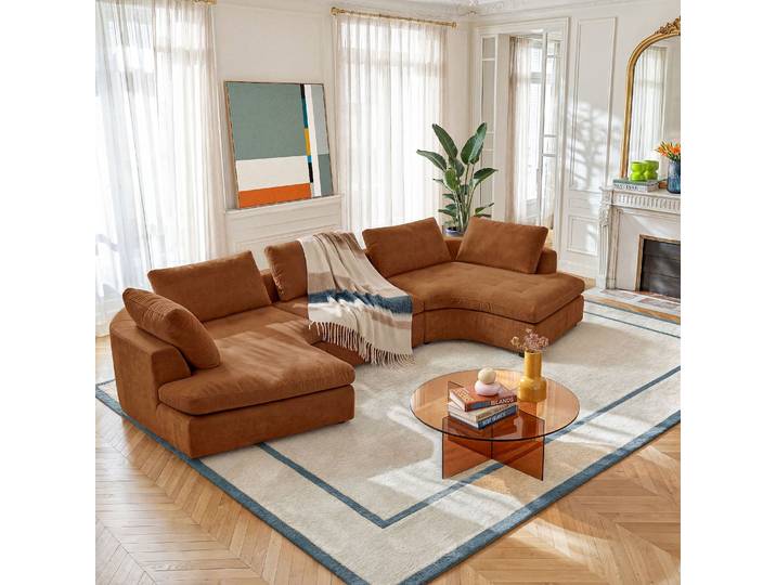 HABITAT - Canapé panoramique modulable en tissu - Marron noisette - Ameria