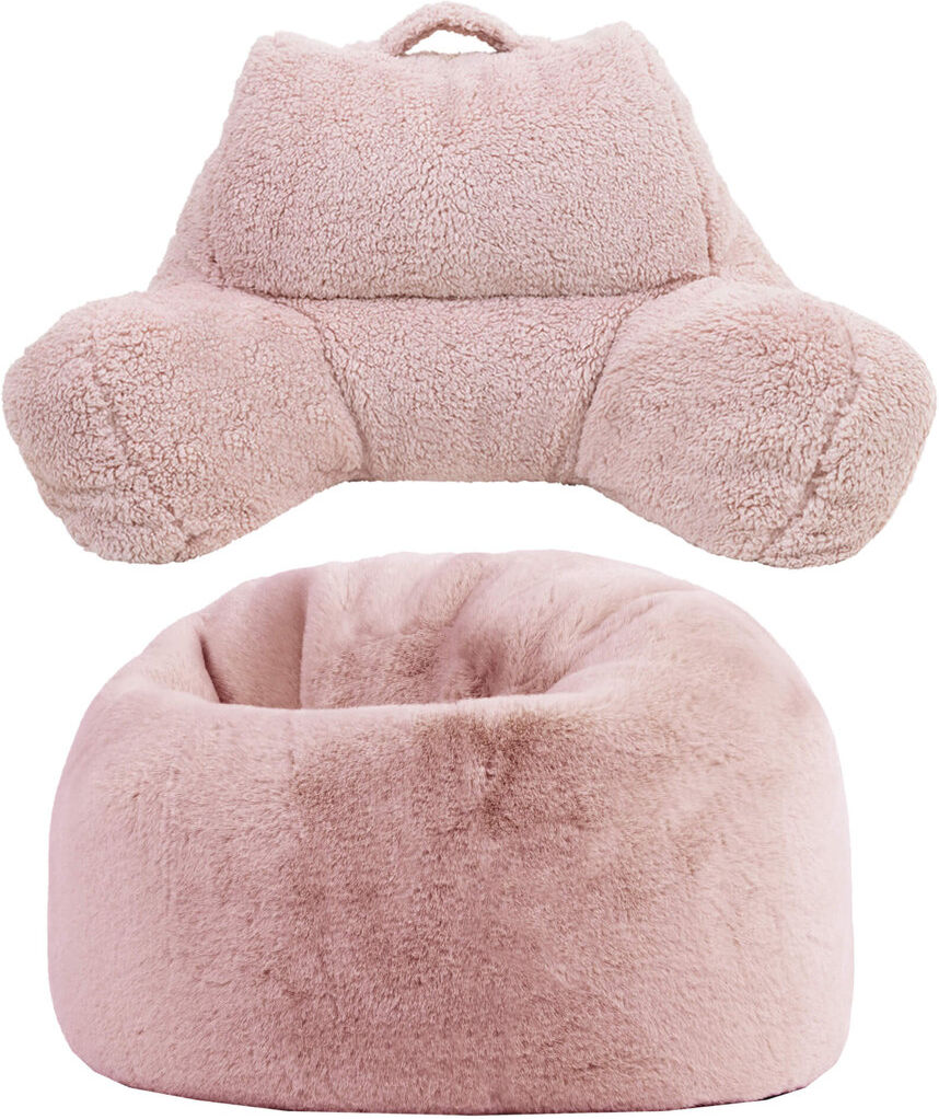 icon Kids Kingston Faux Rabbit Fur Classic Bean Bag and Reading Pillow Set Pink Small