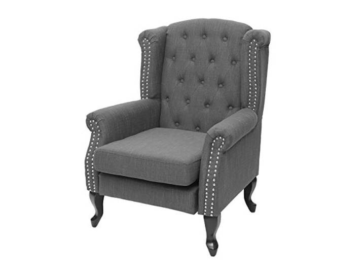 Mendler Sessel Chesterfield Stoff/Textil - dunkelgrau ohne Ottomane Relaxsessel, Clubsessel, Ohrensessel, wasserabweisend