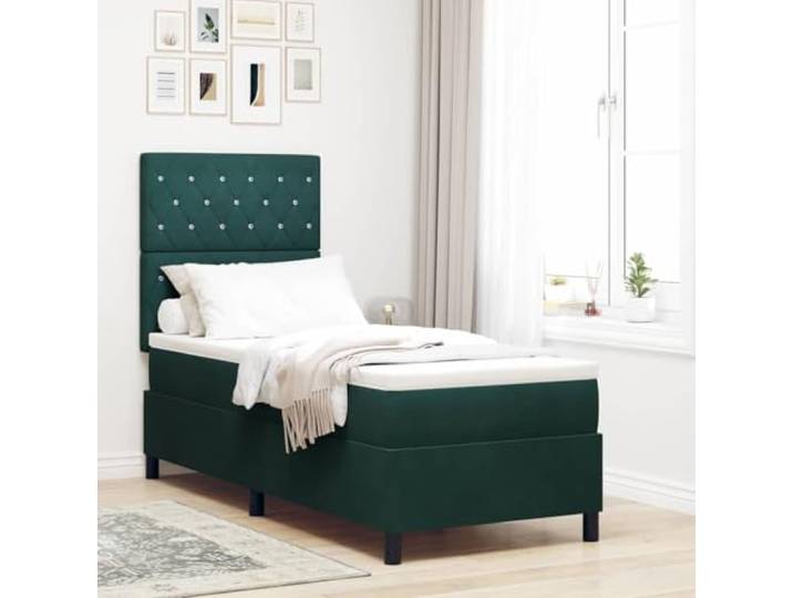 Boxspringbett Boxspringbett dunkelgrün 80x200 cm Samt Kopfteil verstellbar in zwei Höhen, technisches Holz und massives Kiefernholz, Taschenfedern, Pfostenbeine, Montage