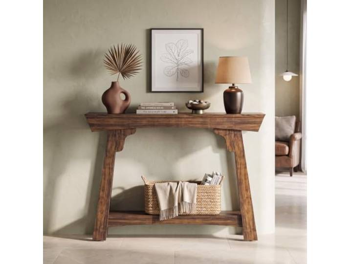 LITTLE TREE 41-Zoll-Konsolentisch mit Stauraum, 2-stufiger Sofatisch hinter der Couch, Landhaus-Eingangstisch für Wohnzimmer, Flur (Rustikales Braun)