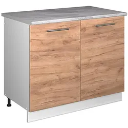Vicco, Regal, Spülenunterschrank Fame-Line, Goldkraft Eiche/Weiss, 100 cm, AP Marmor (100 x 60 x 82 cm)