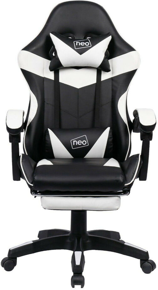 NeoDirect Racing Massage Computer Gaming Chair with Footrest White/Black 125cm H X 66cm W X 55cm D