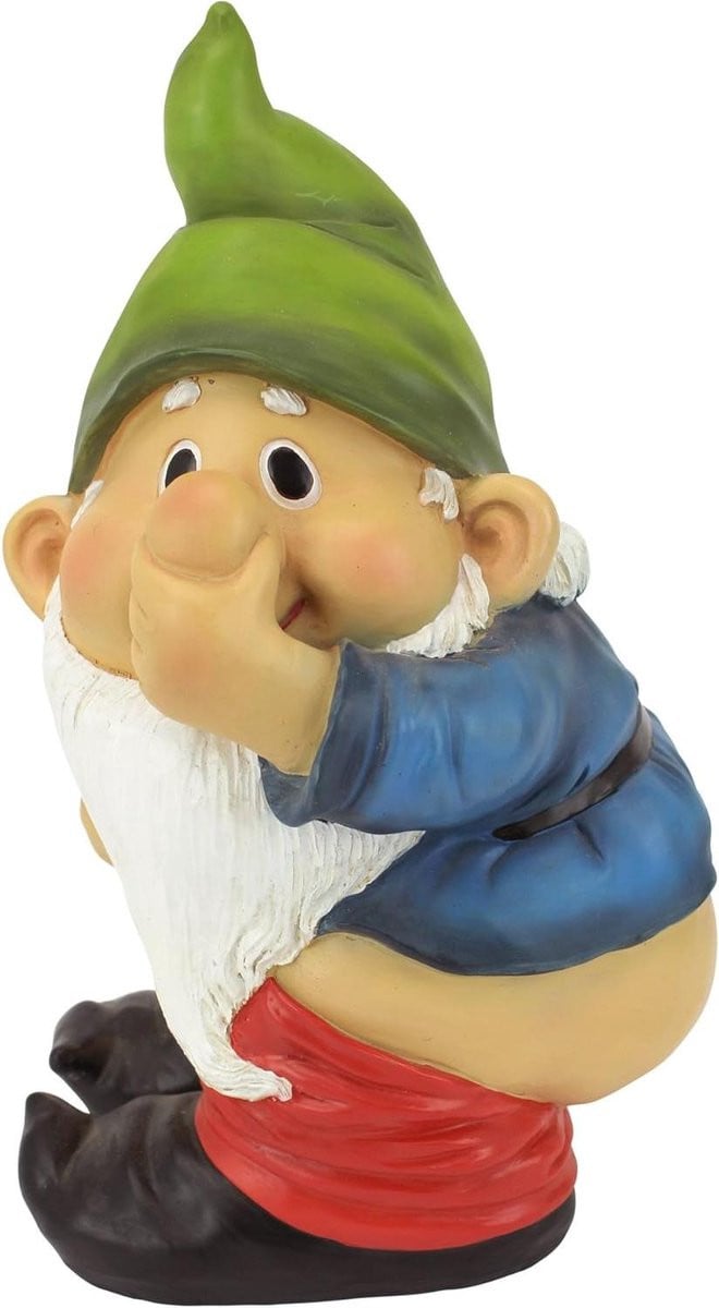 Handgeschilderde Tuinkabouter Decoratie - Wit met Rode Hoed - Hoogte: 24 cm