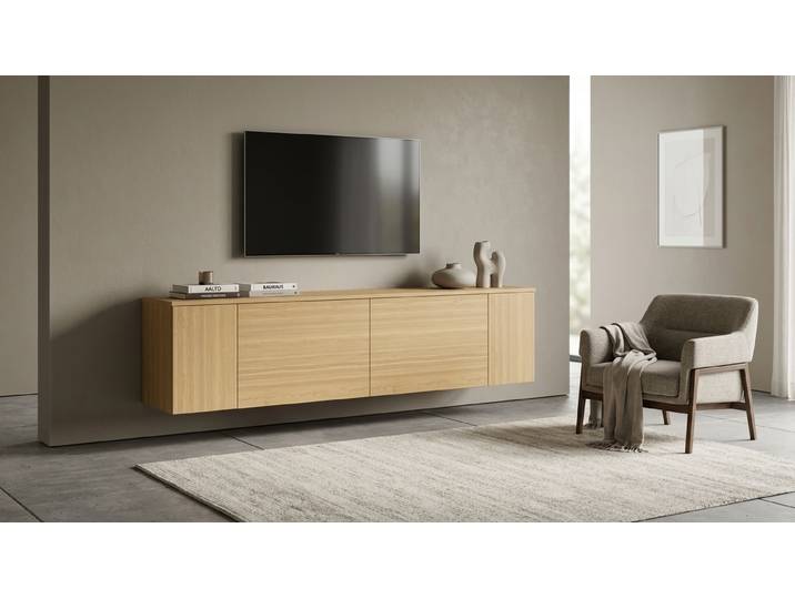 Breites Hängesideboard aus Esche Esche Natur geölt
