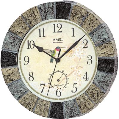 Funkwanduhr AMS "Außenuhr, F5979", bunt, Wanduhren, B/H/L: 6cm, Quarzuhr, Resin,Wohnzimmer,Esszimmer,Küche,Arbeitszimmer,Büro, Flur