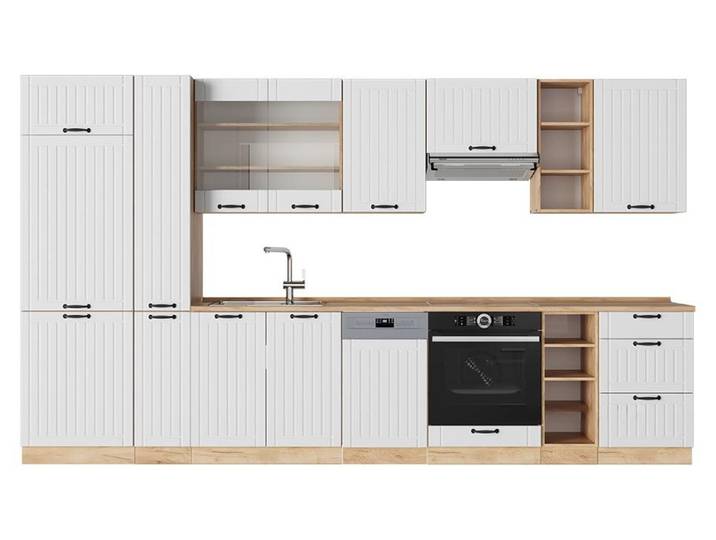 Küchenzeile Vicco Fame-Line Weiß Landhaus 355 cm , AP Eiche, Model 56815