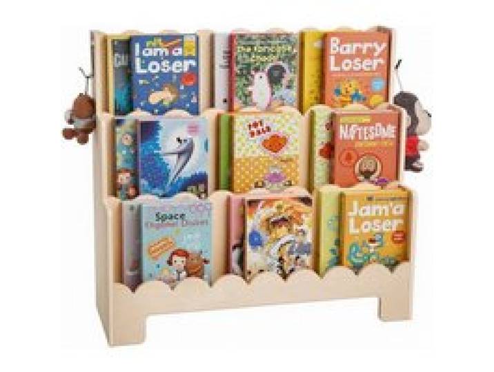 VEVOR Montessori Bücherregal 3-stöckiges Kinderbücherregal mit Wellenschliff, nach vorne gerichtetes Büchergestell mit Doppelhaken, Babybücherregal Kinderzimmerregal für Vorschule Kindergarten