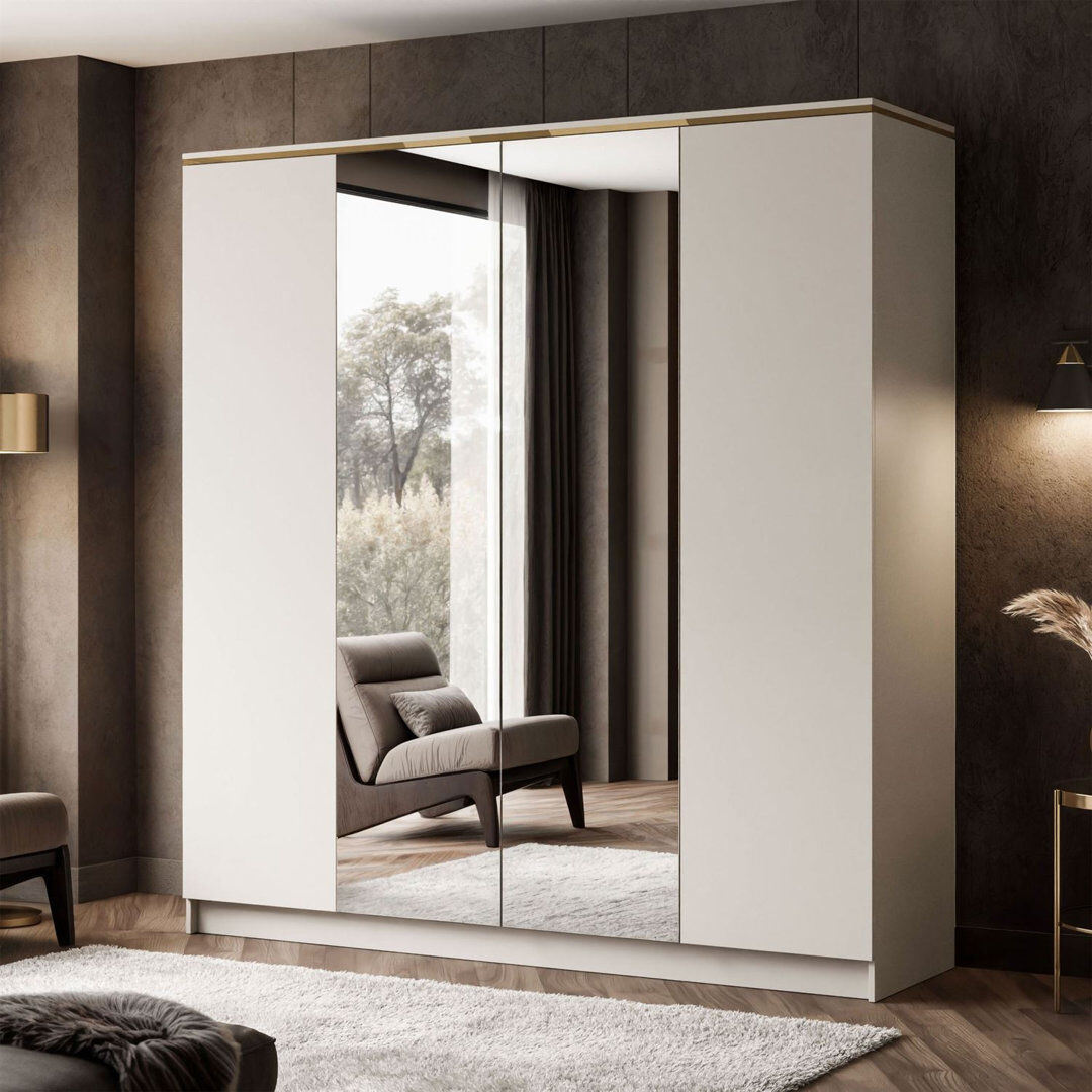 Brayden Studio Manufactured Wood Wardrobe Gold 210cm H X 200cm W X 57cm D