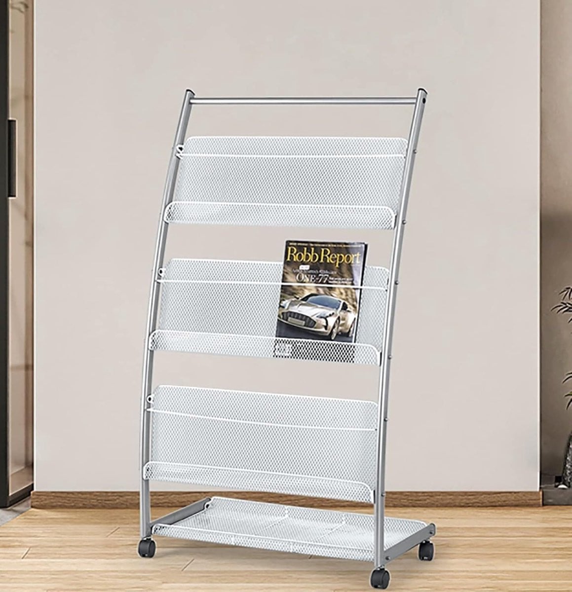 Zwart Staand Magazijnrek met Open Ontwerp voor Folderhouders en Presentaties, Hoogte: 117 cm