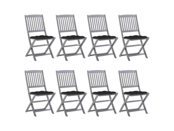 KUTYWEXFM 8er Set Gartenstühle Klappbar mit Kissen Akazie Grau Komfortable Sitzgruppe für Terrasse und Balkon: Inklusive weicher Polsterauflagen und platzsparend zusammenklappbar.