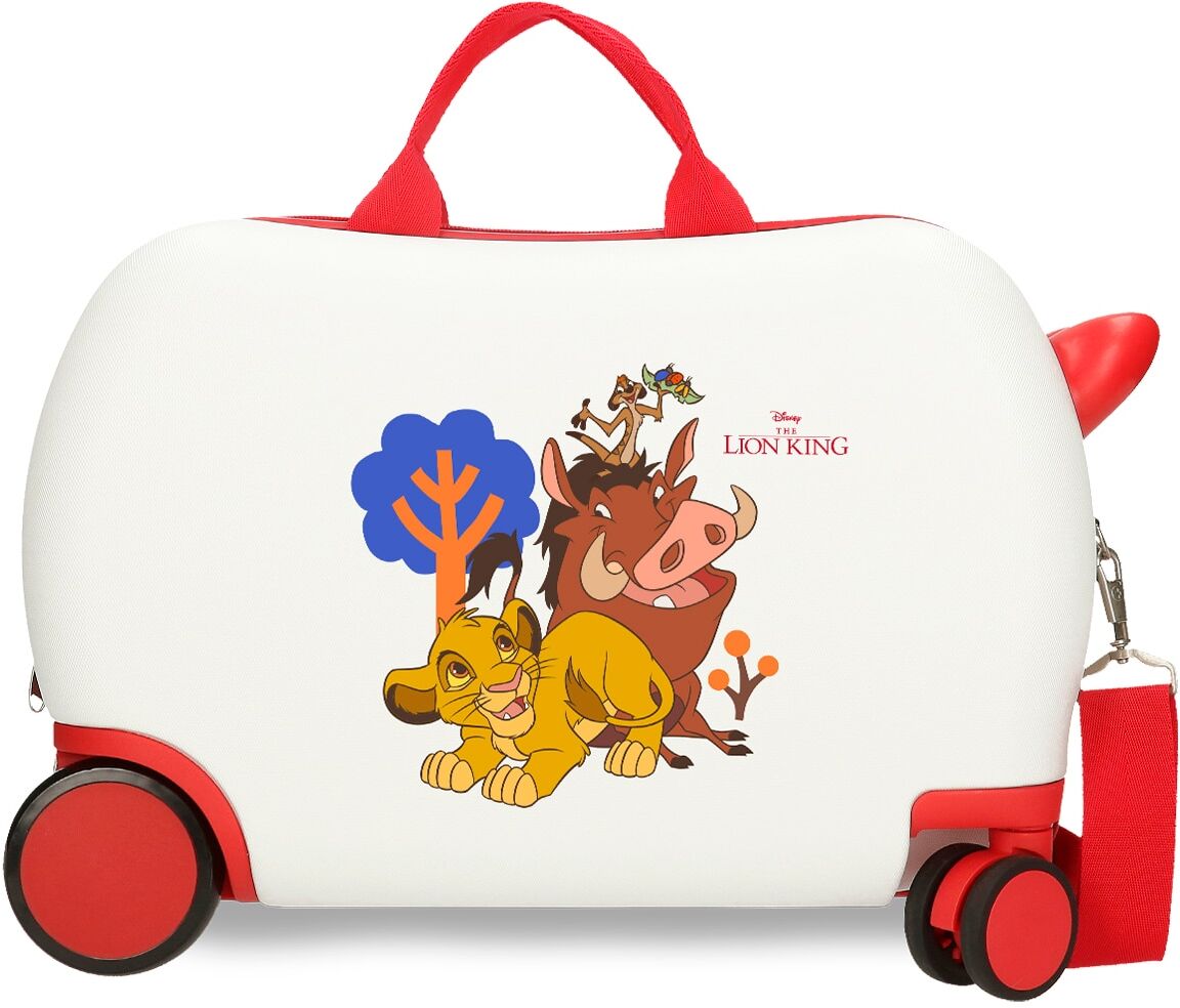 Disney Maleta infantil 2 ruedas multidireccionales Simba &amp; Friends con capacidad de 24L. Blanco / Rojo