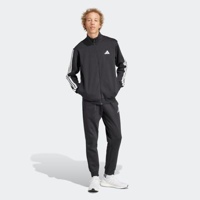 Trainingsanzug ADIDAS SPORTSWEAR "3-STREIFEN FLEECE", Herren, Gr. XXL, schwarz, Obermaterial: 70% Baumwolle, 30% Polyester, Sportanzüge Trainingsanzug, zweiteiliges Set, für Sportmode und Streetwear