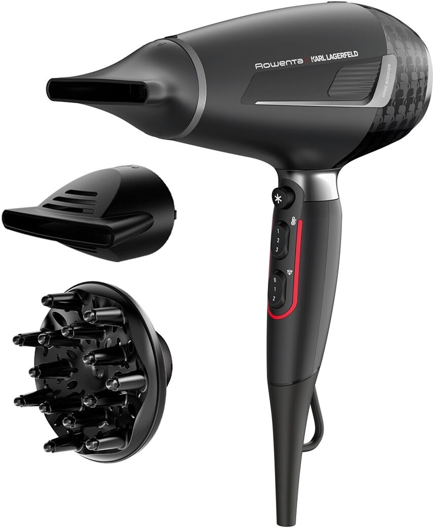 Rowenta Secador de Pelo K-Pro Stylist por Karl Lagerfeld CV887L Recubrimiento Keratin &amp; Glow. Negro