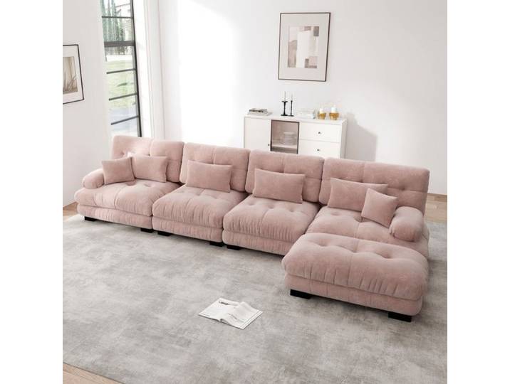 Canapé Nuage Rose 406x145x81cm - 4 Places Chenille L Salon - Pouf Mobile DIY-Modulable Confort - Design Élégant Doux Surdimensionné