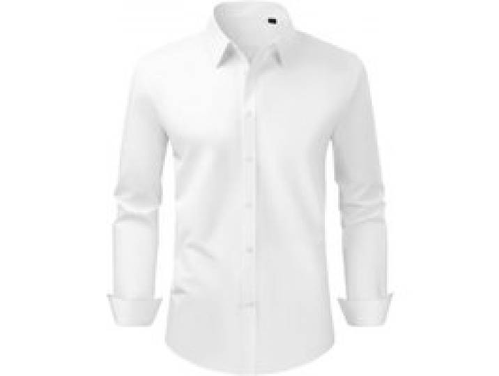 VEVOR Herrenhemd XL, Langarmhemd, knitterfrei, Freizeithemden, Bügelfrei, Businesshemden, weicher Stretch-Stoff für Business, Freizeit oder formelle Anlässe, Arbeit, Hochzeit, Abendessen, Weiß