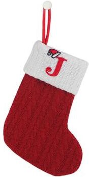 Inspired Living Cozy Knitted Mini Christmas Stocking With AZ Letter, Snowflake Design & Hanging Loop j