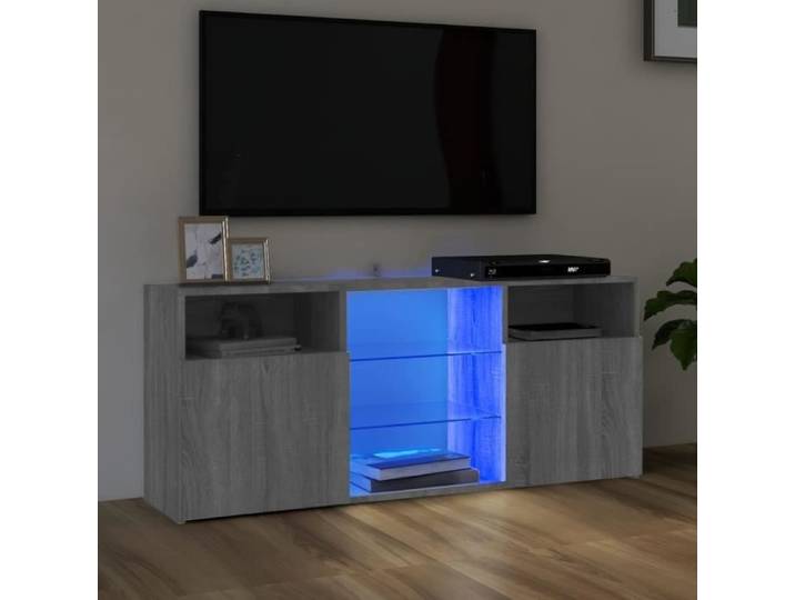 Meuble TV LED Sonoma gris 120x30x50 cm - The Living Store