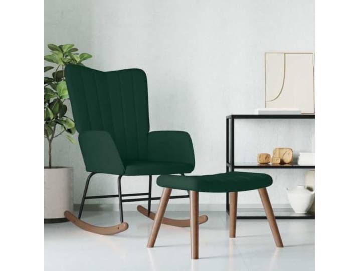 NLQMSU Schaukelstuhl, Velours, Dunkelgrün, mit Fußstütze Stabiler Stahlrahmen, gepolsterter Schaumstoff, Rückenlehne Design, Kapazität 110 kg