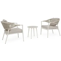 2er Garten-Set Millor - Aluminium & Polyester-Stoff, Cremeweiß, inkl. Couchtisch
