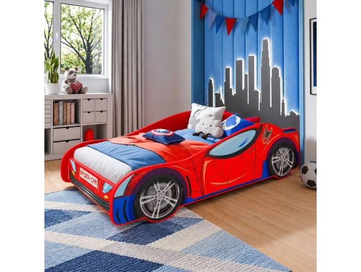 Lit Enfant Voiture Spider – Rouge Intégral avec sommier 80x160 cm