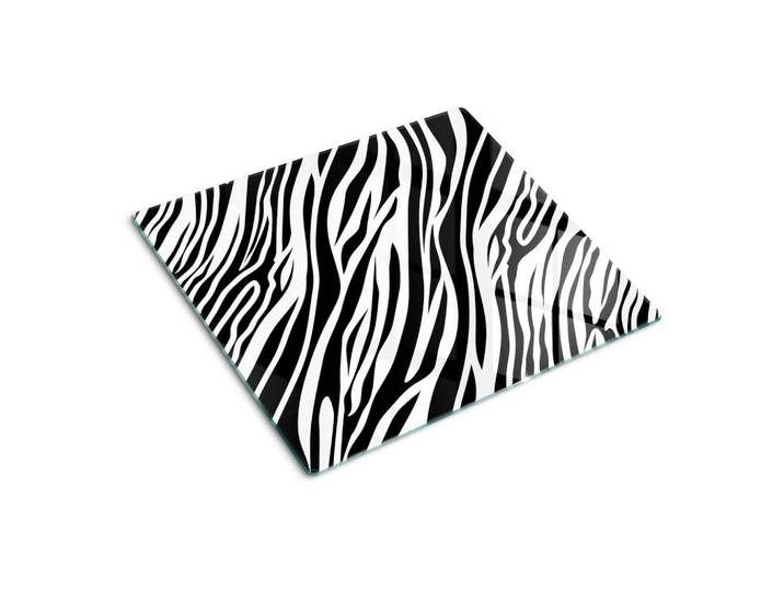 Tulup Glasplatte 60x52 cm Zebras, Schwarz, Glas, 60x0.4x52 cm, Küchen, Küchenelektrogeräte, Herde, Herdabdeckplatten