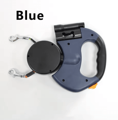 Inspire Picks 3M Double Retractable Dog Leash With LED Flashlight & Waste Bag Holder double ended Blue