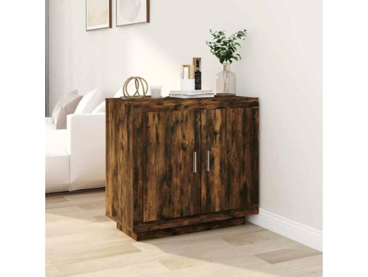 RJPLMFV Anrichte, rauchfarbene Eiche, 80 x 40 x 75 cm, Holz 2 Fächer, seitliche Schrankaufbewahrung, TV-Schrank, Wandbefestigung inklusive