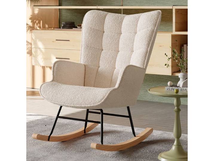 Fauteuil à bascule - DANS LES NUAGES - Beige - Tissu teddy fleece - Design moderne - 1 place