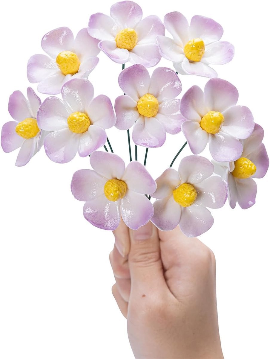 Set van 10 handgemaakte paarse keramische kunstbloemen voor woonkamerdecoratie