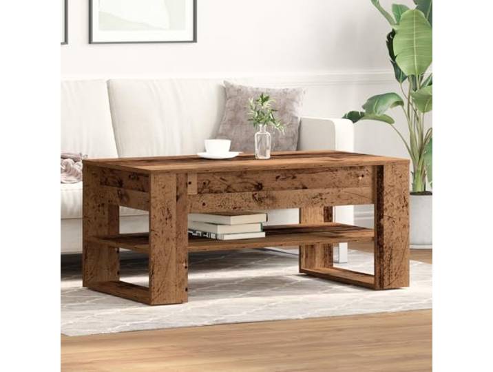 HEFZGDB Rustikaler Couchtisch aus massiver Eiche mit verwitterter Oberfläche 102x55x45 cm, robuster Wohnzimmertisch mit quadratischen Beinen für Vintage-Dekoration, technisches Holz,