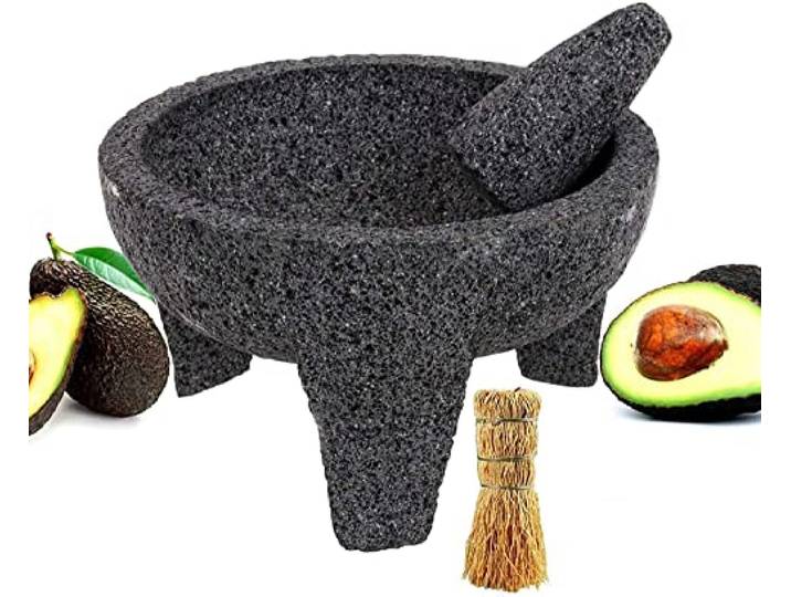 Molcajete Mörser & Stößel Salsera Salsa Guacamole Tejolote Lavastone Azteken Mayan Toltec Vulkangestein Antiker traditioneller Prepanischer Antiker Schleifstein Metlapil Schüssel