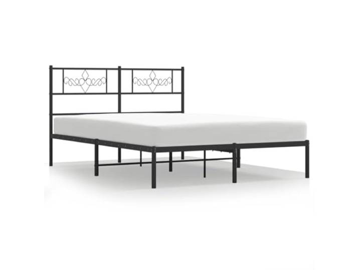 PUGYNBK Bettgestell aus Metall, Schwarz, 160 x 200 cm, mit Kopfteil Pulverbeschichteter Stahl, Metallleisten, Stauraum, Rückenstütze