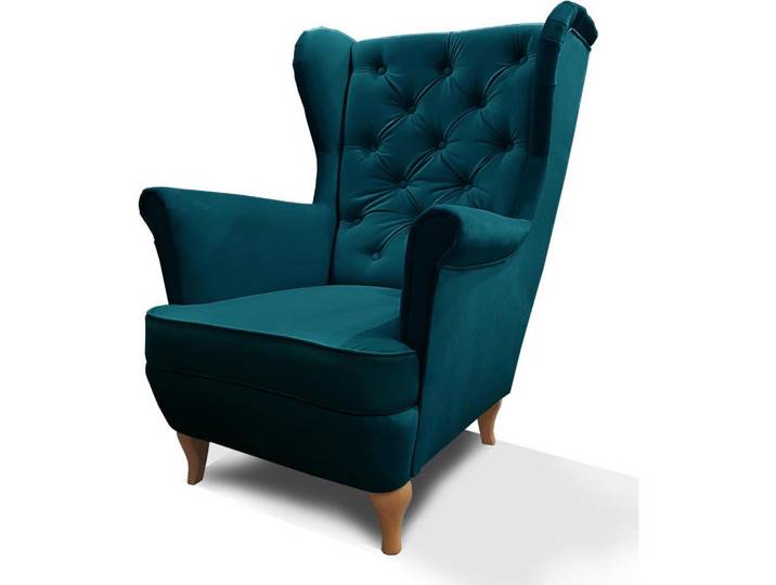 Beautysofa Chesterfield-Sessel Falco türkis mit Holzbeinen, Türkis, 82x102x92 cm, Wohnzimmer, Sessel, Chesterfield-Sessel