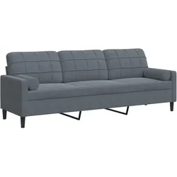 vidaXL Sofa 3-Sitzer mit Zierkissen Dunkelgrau 210 cm Samt