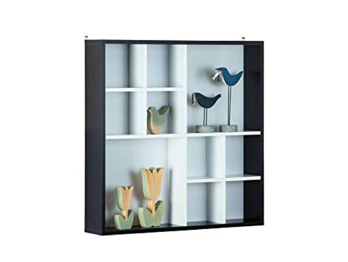 Inter Link - Vitrine - Vitrine murale - Coffret de présentation - Vitrine de collection - Vitrine sans verre - Etagère murale - 10 compartiments - Collector - Decem - MDF noir/blanc - 70 x 13 x 70 cm