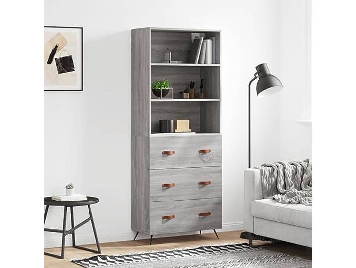 RJPLMFV Anrichte, hoch, Grau, 180 cm, Holz, Technik Füße aus Metall, geräumige Aufbewahrung, Wandbefestigung inklusive, für Wohnzimmer