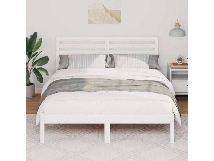 KTHLBRH Bettgestell, weiß, 120 x 190 cm, Kiefer massiv Minimalistisches Design, flacher Boden, Naturholz, Doppelzimmer