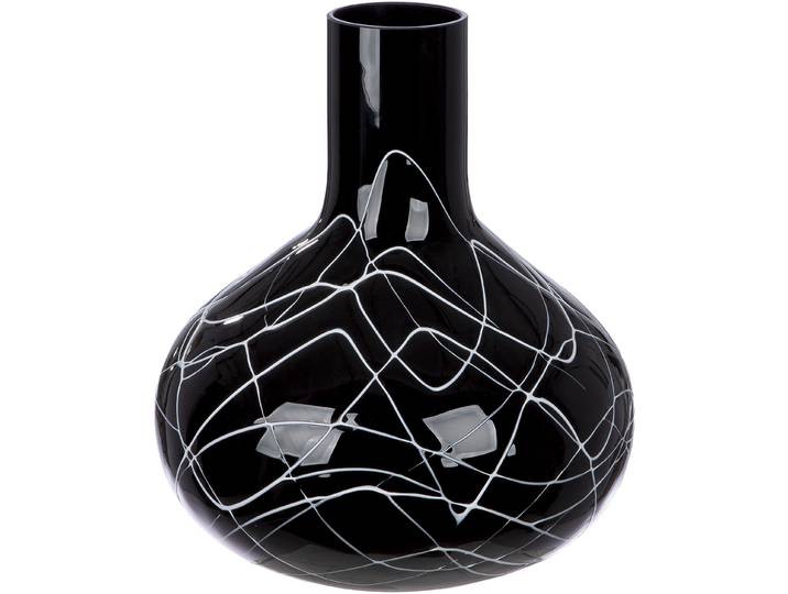 Tischvase GILDE Vase Uderzo mit Spinnenwebendekor, Höhe ca. 28 cm , schwarz, H:28cm Ø:24,5cm, Glas, Vasen, Tischvase, Europäische Handarbeit, aus durchgefärbtem Glas