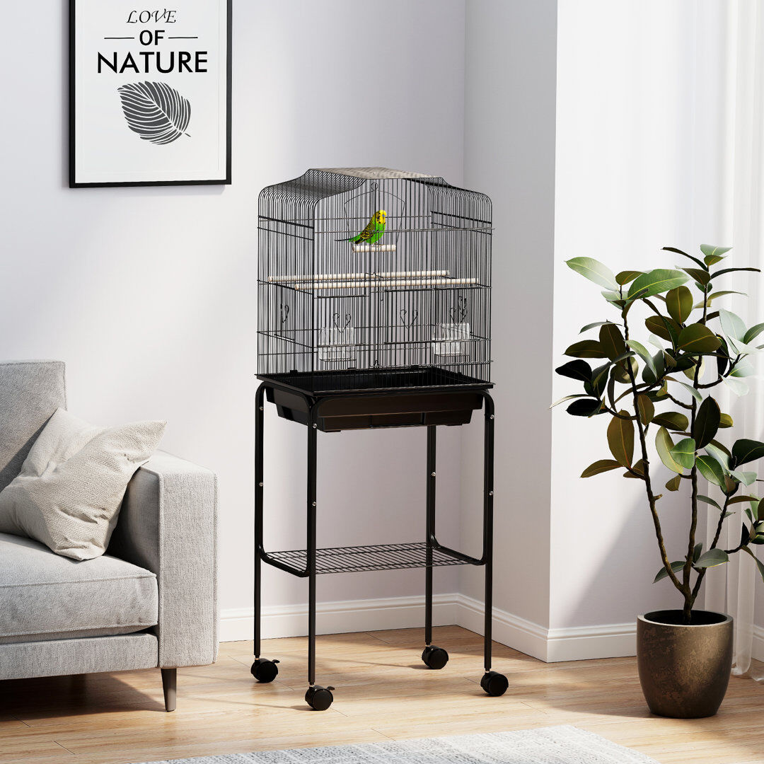 PawHut Bird Cage for Budgie Finch Canary Parakeet with Stand Tray Black Black 124cm H X 46.5cm W X 36cm D