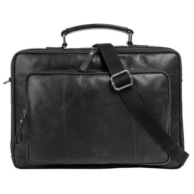 Aktentasche SANSIBAR "SANSIBAR Herren, Damen echt Leder", Gr. B/H/T: 39cm x 28cm x 5cm onesize, schwarz, Leder, leicht glänzend, unifarben, Taschen, echt Leder