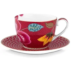 PIP Studio, Tasse, Cappucinotasse Untertasse BLOOMING TALES 2x280ml Fantasy Darkred (300 ml, 2x)