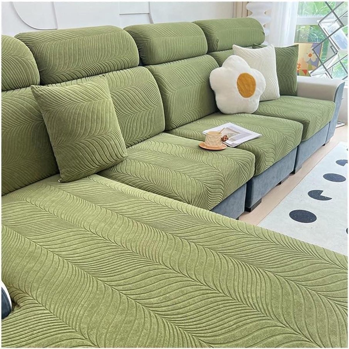 Groene Jacquard Bankhoes - Spatwaterdichte en Elastische Sofahoes voor Meubelbescherming