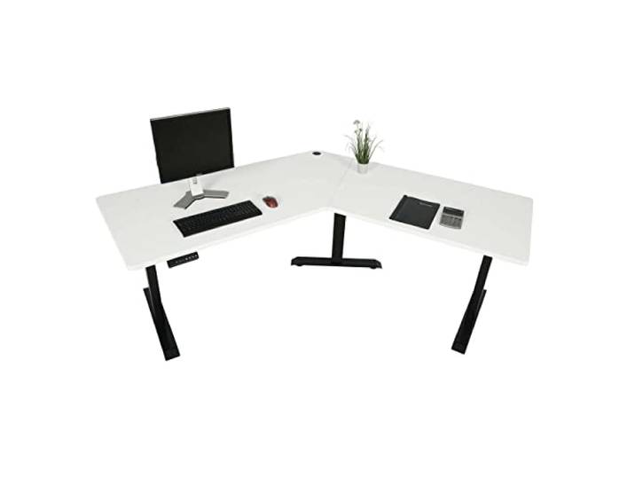 Mendler Schreibtisch HWC-D40 120° - weiß, schwarz