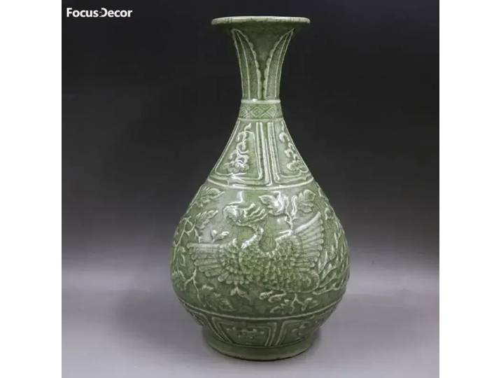 Ming Longquan – Pot de Jade en Relief céladon, motif phénix, Vase de printemps, décoration Antique pour la maison, Collection d'ornements en porcelaine
