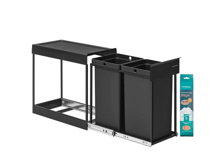 Mülltrennsystem ausziehbar 2x15L schwarz Stahl