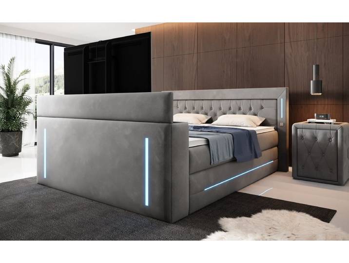 Boxspringbett Divalo mit TV Lift und Stauraum - 160x200 - Salbei - H4 (100kg+) - Luxusbetten24